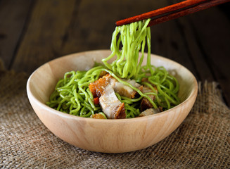 green noodles with pork