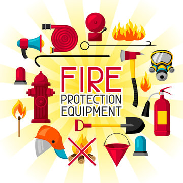 Background with firefighting items. Fire protection equipment