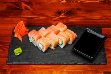 Salmon sushi rolls