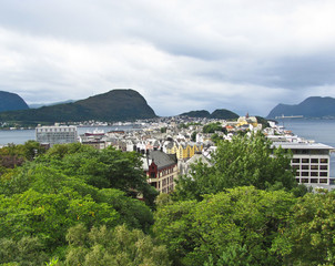 Naklejka premium Aerial view of city, Alesund, Norway.