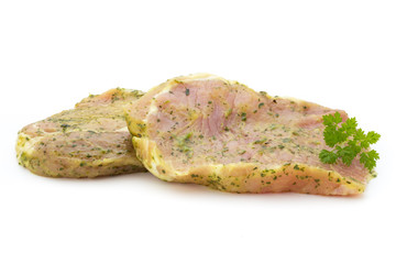 Pork chop, marinated. Isolated on the white background.