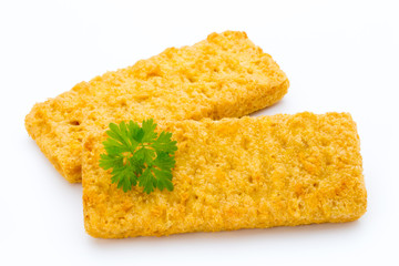 Fish fingers on the white background.