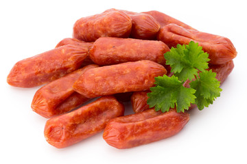 Peperoni or salami, parsley sausage. Isolated on white background.