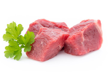 fresh meat on slice on the white background.