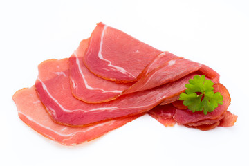 Pork ham slices isolated on white background.