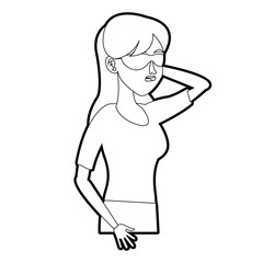 character woman with mask eyes relax line vector illustration design