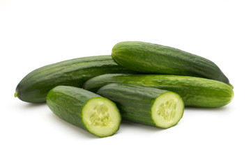 Eco cucumber on white background. Fresh vegetables.