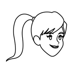 face girl ponytail smile comic image outline vector illustration