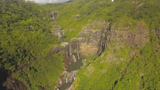 4K UHD Top down aerial video of Tamarin Falls Waterfall (Seven Cascades) - Mauritius, Curepipe, near Black River Gorge National Park