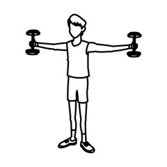 sport man weight lifting fitness active lifestyle line vector illustration