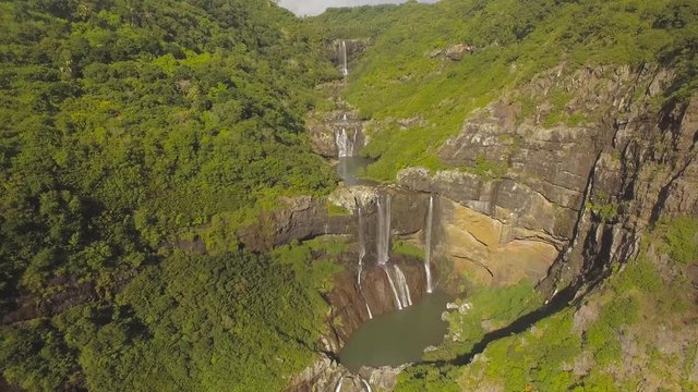 4K UHD Top down aerial video of Tamarin Falls Waterfall (Seven Cascades) - Mauritius, Curepipe, near Black River Gorge National Park