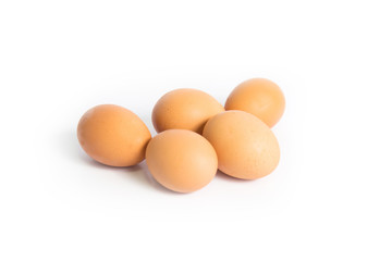 Own chicken eggs with white background