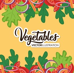 frame with healthy vegetables over yellow background. colorful design. vector illustration