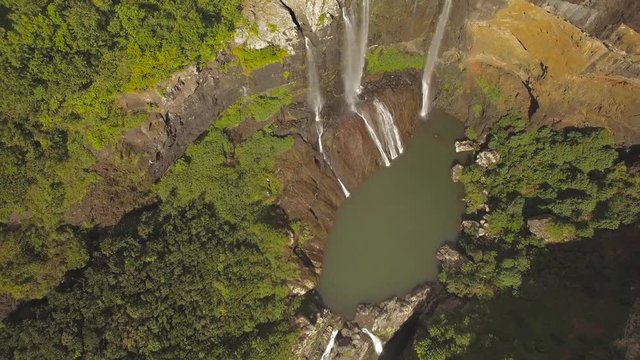 4K UHD Top down aerial video of Tamarin Falls Waterfall (Seven Cascades) - Mauritius, Curepipe, near Black River Gorge National Park