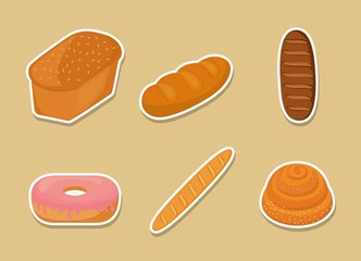 bakery products related icons. colorful design. vector illustration
