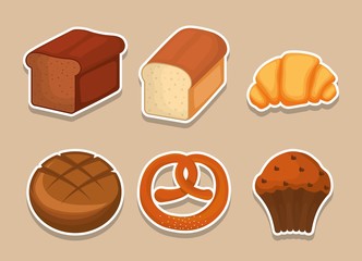 bakery products related icons. colorful design. vector illustration