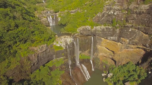 4K UHD Top down aerial video of Tamarin Falls Waterfall (Seven Cascades) - Mauritius, Curepipe, near Black River Gorge National Park