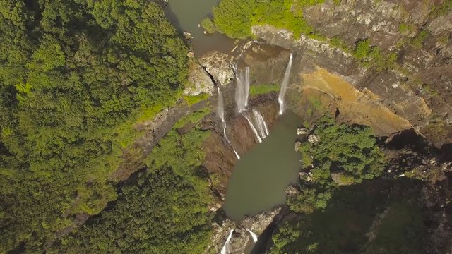 4K UHD Top down aerial video of Tamarin Falls Waterfall (Seven Cascades) - Mauritius, Curepipe, near Black River Gorge National Park