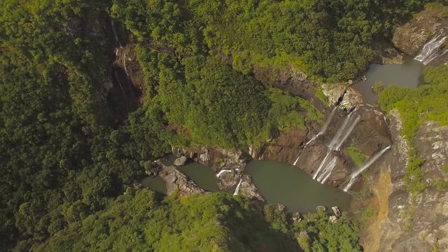 4K UHD Top down aerial video of Tamarin Falls Waterfall (Seven Cascades) - Mauritius, Curepipe, near Black River Gorge National Park