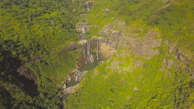 4K UHD Top down aerial video of Tamarin Falls Waterfall (Seven Cascades) - Mauritius, Curepipe, near Black River Gorge National Park
