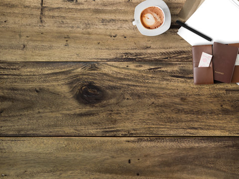 Top view of pasport items with copyspace.