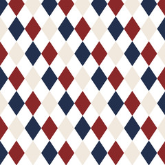Red, White Blue diamond seamless repeating pattern. Classic diamond repeating pattern vector file.