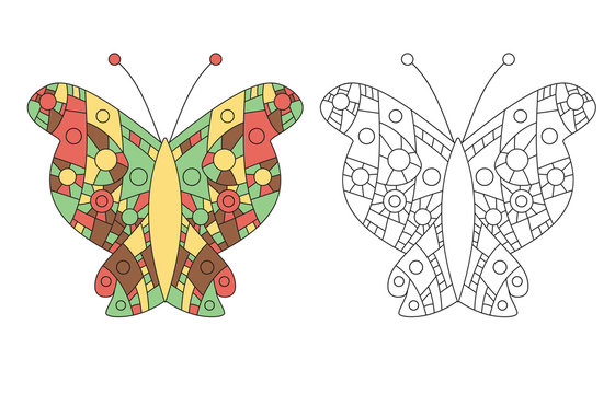 Zentangle coloring book butterfly vector
