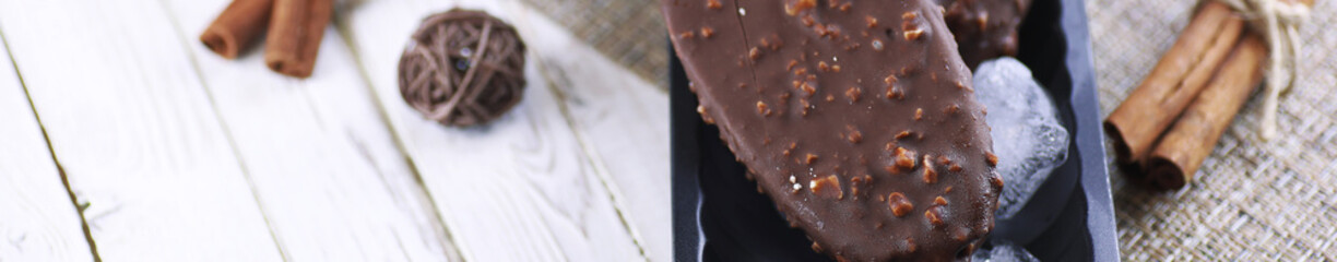 horizontal background of chocolate ice cream