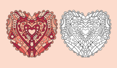 coloring page heart ornament vector © antkevyv