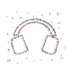 People walking in headphones . 3D rendering.