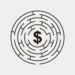 Maze circular inside dollar puzzle gray