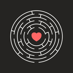 Maze circular inside heart puzzle dark gray