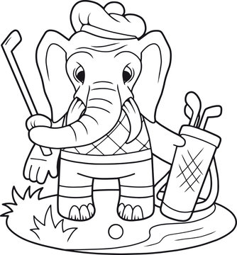 Cartoon funny elephant playing golf
