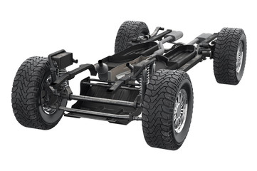 Chassis frame car with wheel. 3D rendering