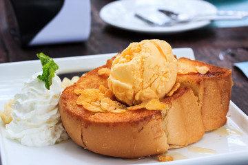 Honey Santos on a white plate