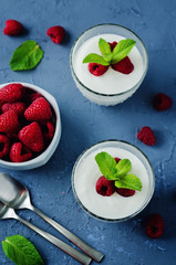 Greek yogurt with fresh raspberries and mint