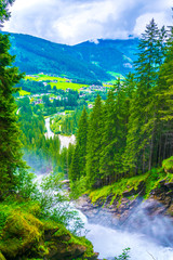 Fototapeta na wymiar View of the Krimml Waterfall which is the highest waterfall in Austria.