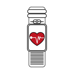 sketch color silhouette smartwatch with electronic screen and heart monitoring vector illustration
