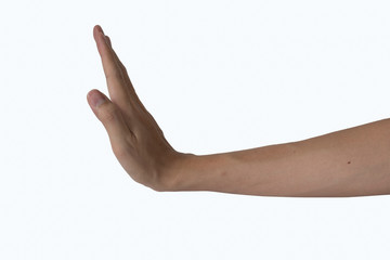 man hand show stop sign isolated on white background