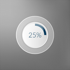 25 percent pie chart icon. Percentage vector infographics. Circle diagram symbol isolated on dotted background. Blue white grey transparent business illustration