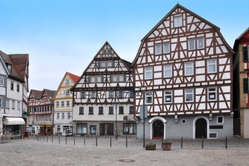 Leonberg old town with the pedestrian area and half-timbered houses. Baden-Wurttemberg, Germany.
