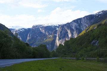 Beautiful Scandinavian landscape. Road in the mountains.