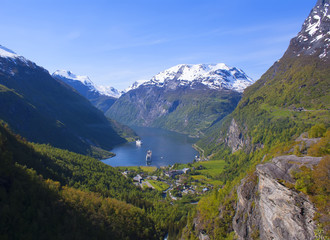 Geirangerfjord. Beautiful Scandinavian mountain landscape.
