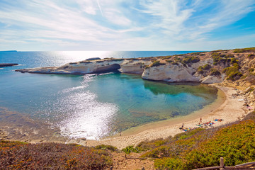 Limestone rock with arch, S`Archittu di Santa Caterina in Oristano Province, Sardinia, Italy