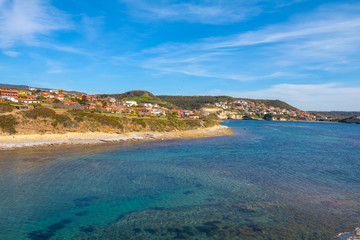 Obraz premium Beautiful turquoise blue mediterranean Pelosa beach near Stintino, Sardinia, Italy.