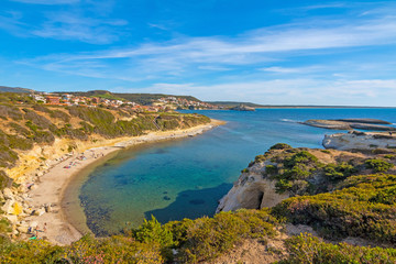 Fototapeta premium Limestone rock with arch, S`Archittu di Santa Caterina in Oristano Province, Sardinia, Italy