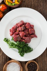 Diced beef and ingredients