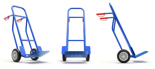 Blue hand truck diferent angle view