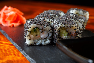 Sushi rolls with shrimps