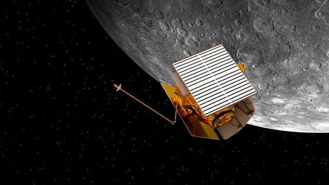 Interplanetary Space Station Orbiting Planet Mercury